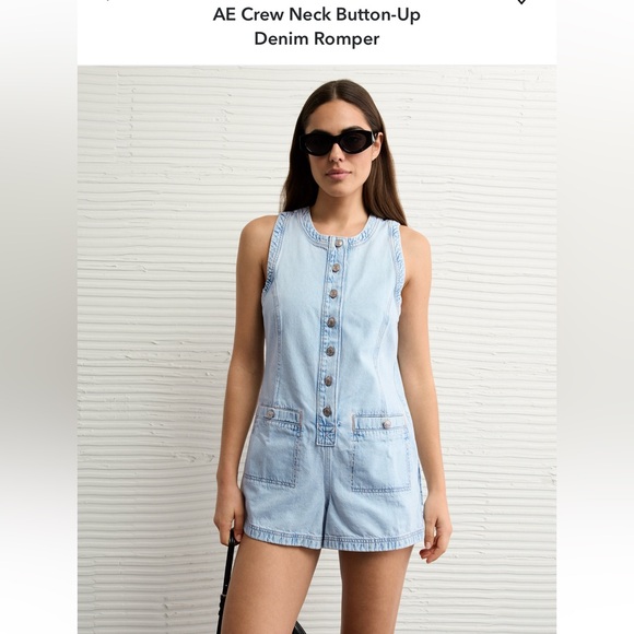 American Eagle Outfitters Pants - Crew Neck Button Up Denim Romper Size XS